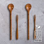 Coobinox® 'Namu-Naeum' Lacquered Wooden Dessert Set (CO-91-25) - Handmade 2-Person Set (Long Tea Spoons & Mini Forks)